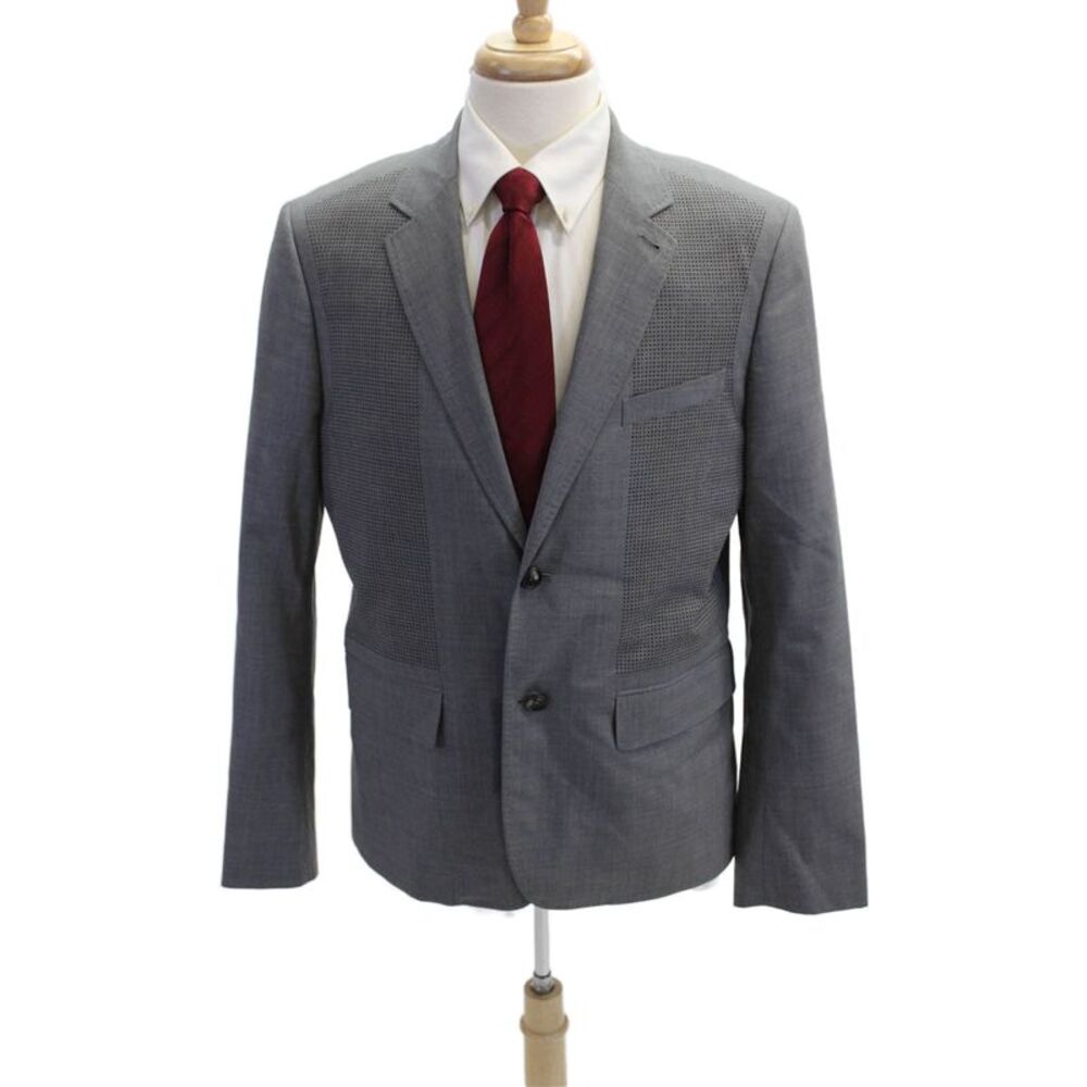 Oamc Mens Gray Geometric Virgin Wool Blazer Button Closure Size 40